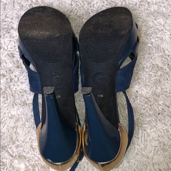 By Guess Blue and Gold Lace Up Heels - Picture 7 of 8